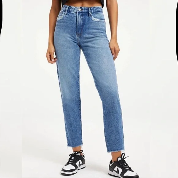 NWT Good American Womens Good Vintage Jeans Frayed High Rise Straight Leg Denim - Picture 2 of 14